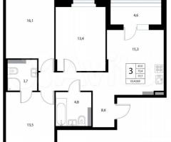 4-к. квартира, 77,7 м², 3/3 эт. - 3