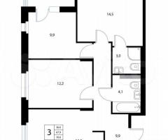 4-к. квартира, 70 м², 2/3 эт. - 3