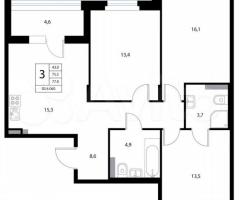 4-к. квартира, 77,8 м², 2/3 эт. - 3